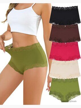 5-Pack Lace Boy Shorts Panties Full Coverage Boxer Briefs